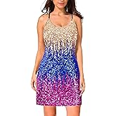 MANER Women's Glitter Sequin Dress Adjustable Spaghetti Strap Sparkle Party Dresses