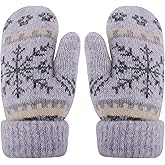 Winter Warm Mittens for Women Men - Soft-Double Layer-Snowflake Cold Weather Stretch Thick Lining Knitted Gloves