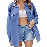 HOTOUCH Women Button Down Shirt Denim Collared Blouse Chambray Shirt Jean Long Sleeve Shirt with Pockets