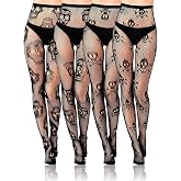 BOARDFEB 4 Pairs Black Fishnet Stocking, Black Skull Spider Web Star Bat Tights Legging Pantyhose for Women Halloween
