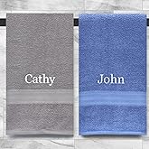Personalized Embroidered Soft Bath Towels - 2 Pack Decorative Custom Towel with Name Set for Bathroom, Gym, Sauna, Shower, Spa, Pool, & College Dorm -Highly Absorbent Cotton (Gray/Blue)