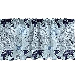 Ambesonne Compass Window Valance, World Map Pattern