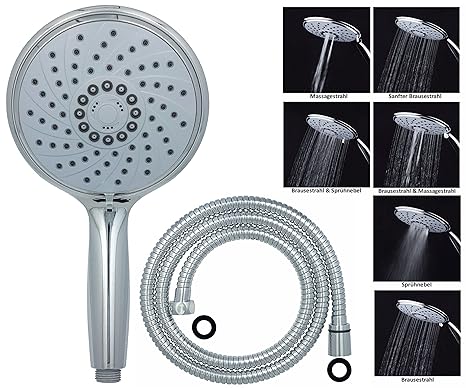 dirks-traumbad Duschkopf 150cm Duschschlauch Handbrause Brausekopf Duschbrause Handdusche Chrom Wassersparfunktion Brause Sta