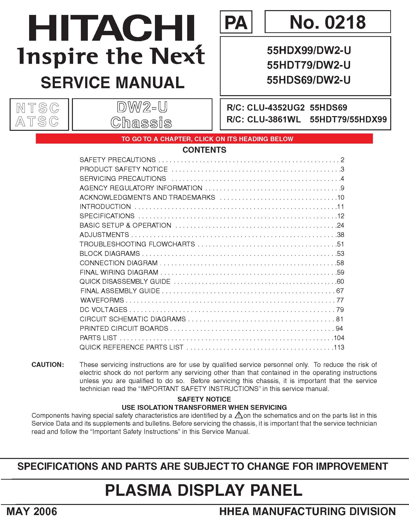 Hitachi Service Manual 55hdt79 Repair Manual