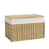 SONGMICS 105L Laundry Basket with Lid Rattan Storage Foldable Removable Liner