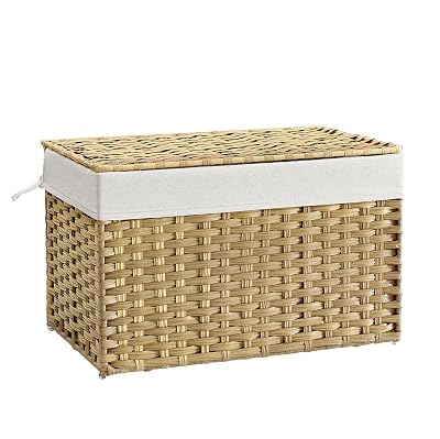 SONGMICS 105L Laundry Basket with Lid Rattan Storage Foldable Removable Liner