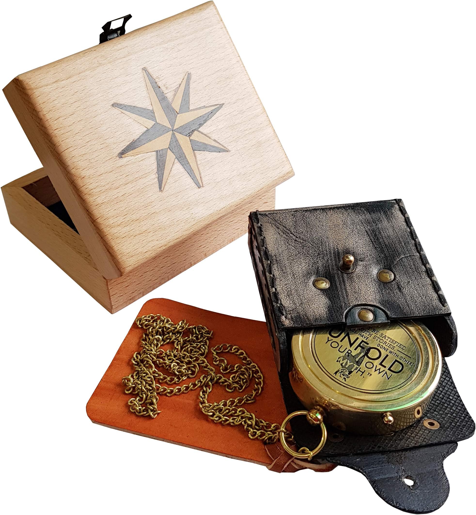 Brass Nautical - Personalized Compass with Leather Carry Pouch, Graduation Day, Confirmation Day, Baptism Gifts, New Year Gift, Birthday, for Him, Fiancé, Boyfriend Gift