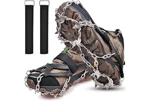 JOGFFDE Crampons for Hiking Boots and Snow Shoes,19 Spikes Ice Cleats Stainless Steel Anti-Slip Climbing Crampons for Boots Shoes Women Men Kids