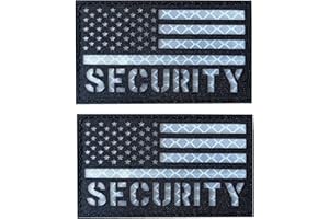 JUJUPUPS 2 Pack Reflective Security Patch US Flag with Hook Back for Service Harness Tactical Vest Collar Hook-Fastener Backing (Black-White)