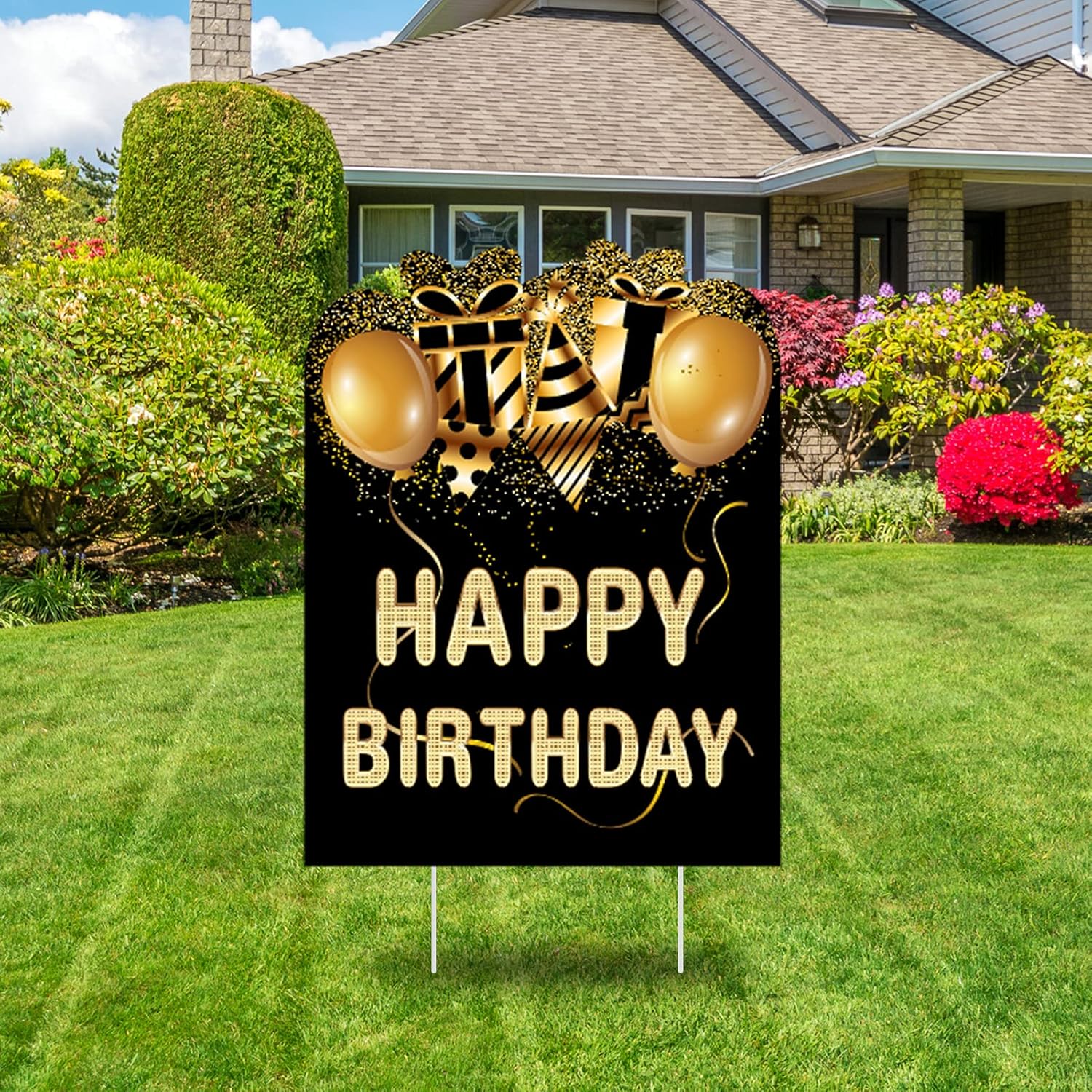 Amazon Com Trgowaul Happy Birthday Yard Signs Decorations With Stakes For Men And Women Lawn Signs Outdoor Birthday Party Decorations For Adults Weatherproof Birthday Party Supplies Black And Gold Garden