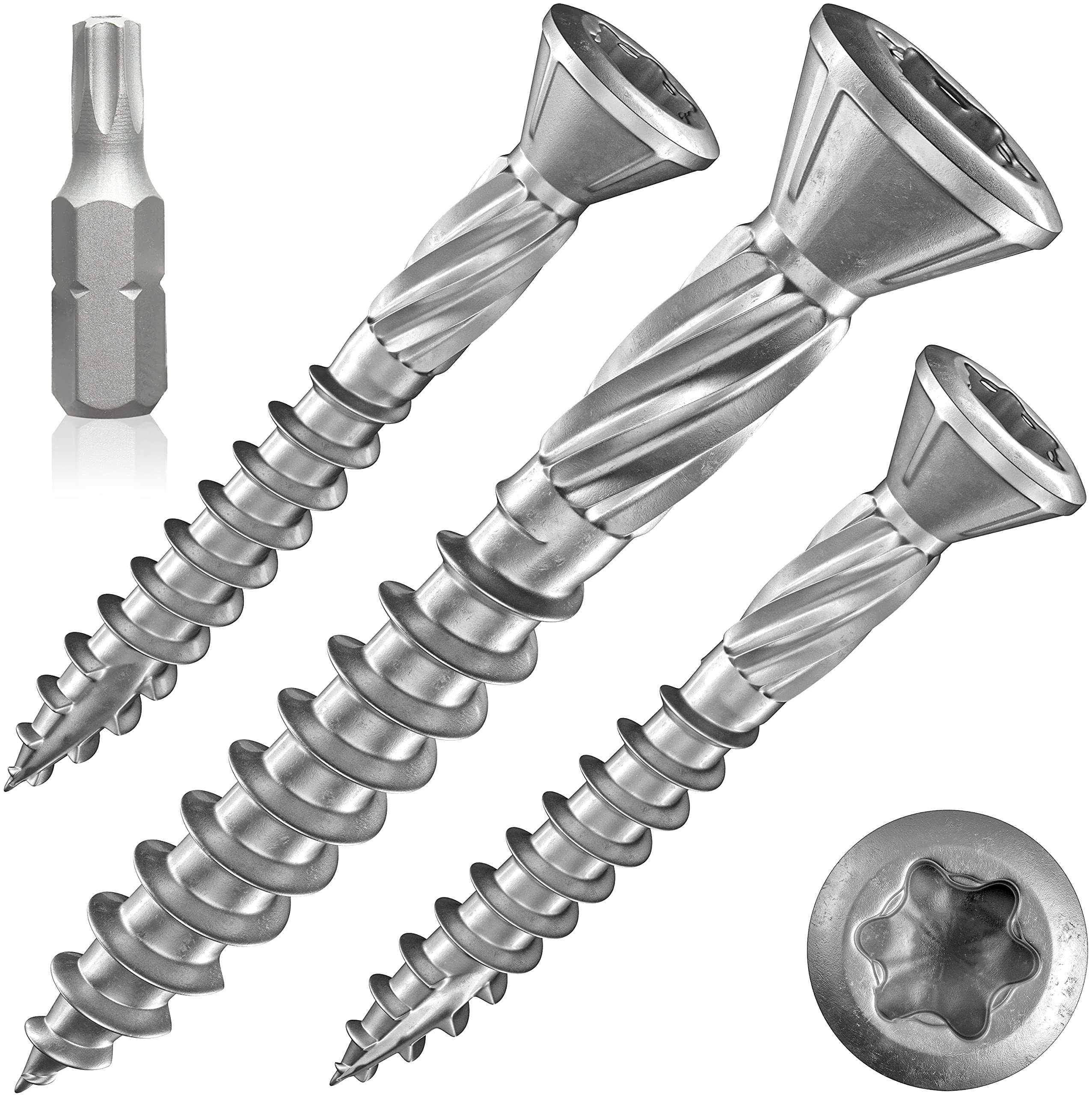 INNONEXXT Premium Stainless Steel decking Screws C1 incl. bit | 200 Pieces TX25 | Milling Ribs, Cut tip | Wood Screws, Screws for Wood, Stainless Steel Screws | Made in Germany, 5.0x40mm C1