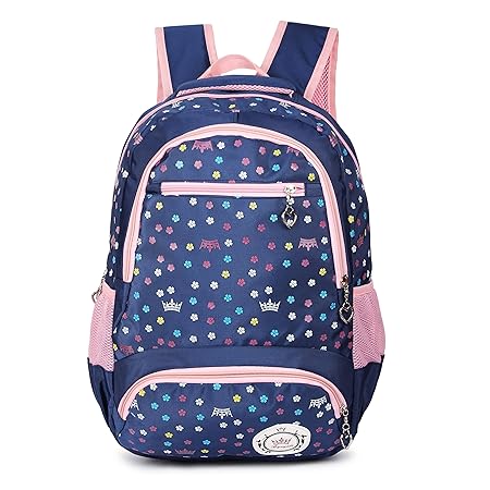 Online World Girl Flower Printed Stylish Casual College/School/Shoulder Backpack for Women/Girls (Blue)