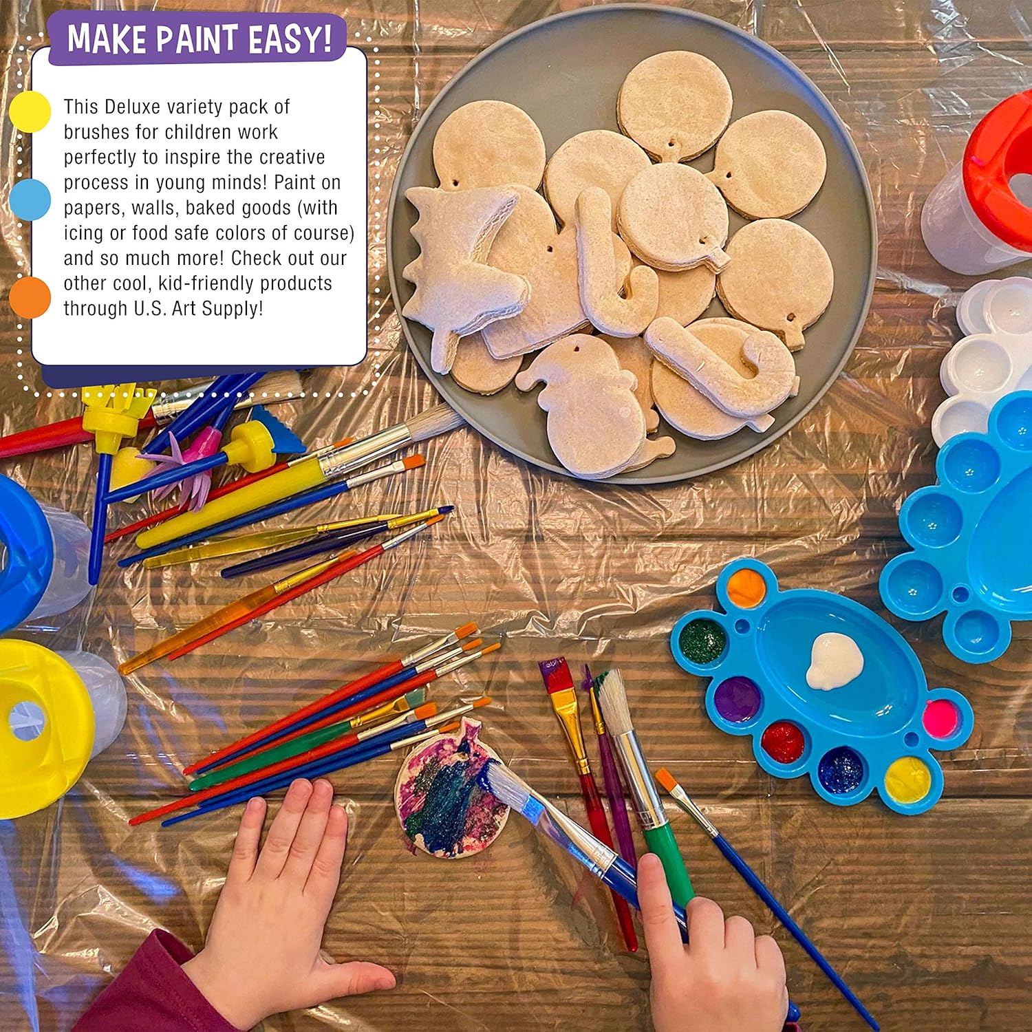 U.S. Art Supply 25-Piece Children's All Purpose Paint Brush Set - Artist Variety Value Pack, 6 Types, Flat, Round, Chip, Mop, Foam Tipped Brushes - Fun Kid's Party, School Student Class Craft Painting: Kitchen & Dining