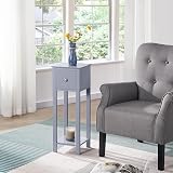 Yaheetech Grey Slim Bedside Table Set of 2 with Drawer 25x25x70cm view 9