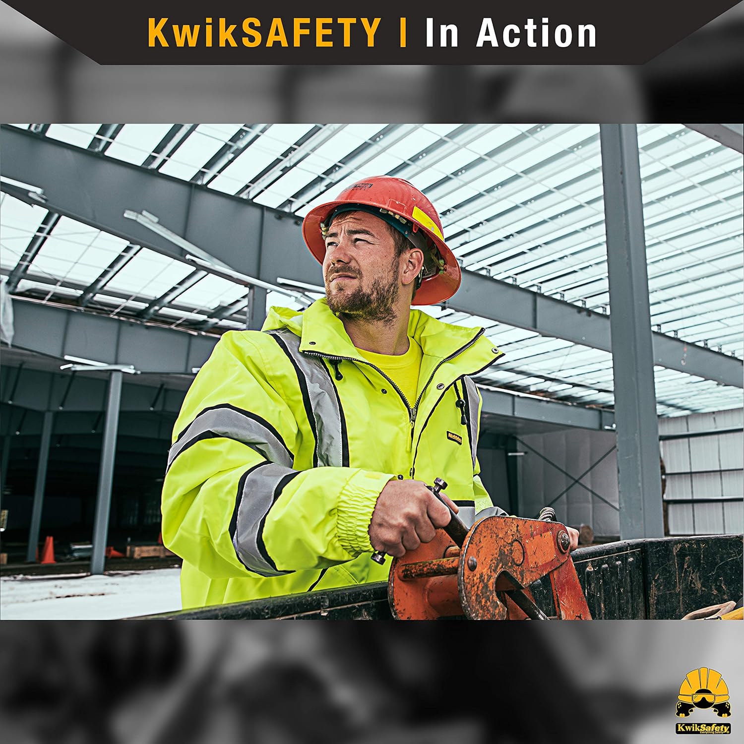 KwikSafety (Charlotte, NC) MARSHAL Bomber Safety Jacket (Multi-Use Rugged) Class 3 Hi Visibility Water Resistant ANSI OSHA Reflective Warm Lightweight Winter Construction Gear Men | Yellow Medium - - 