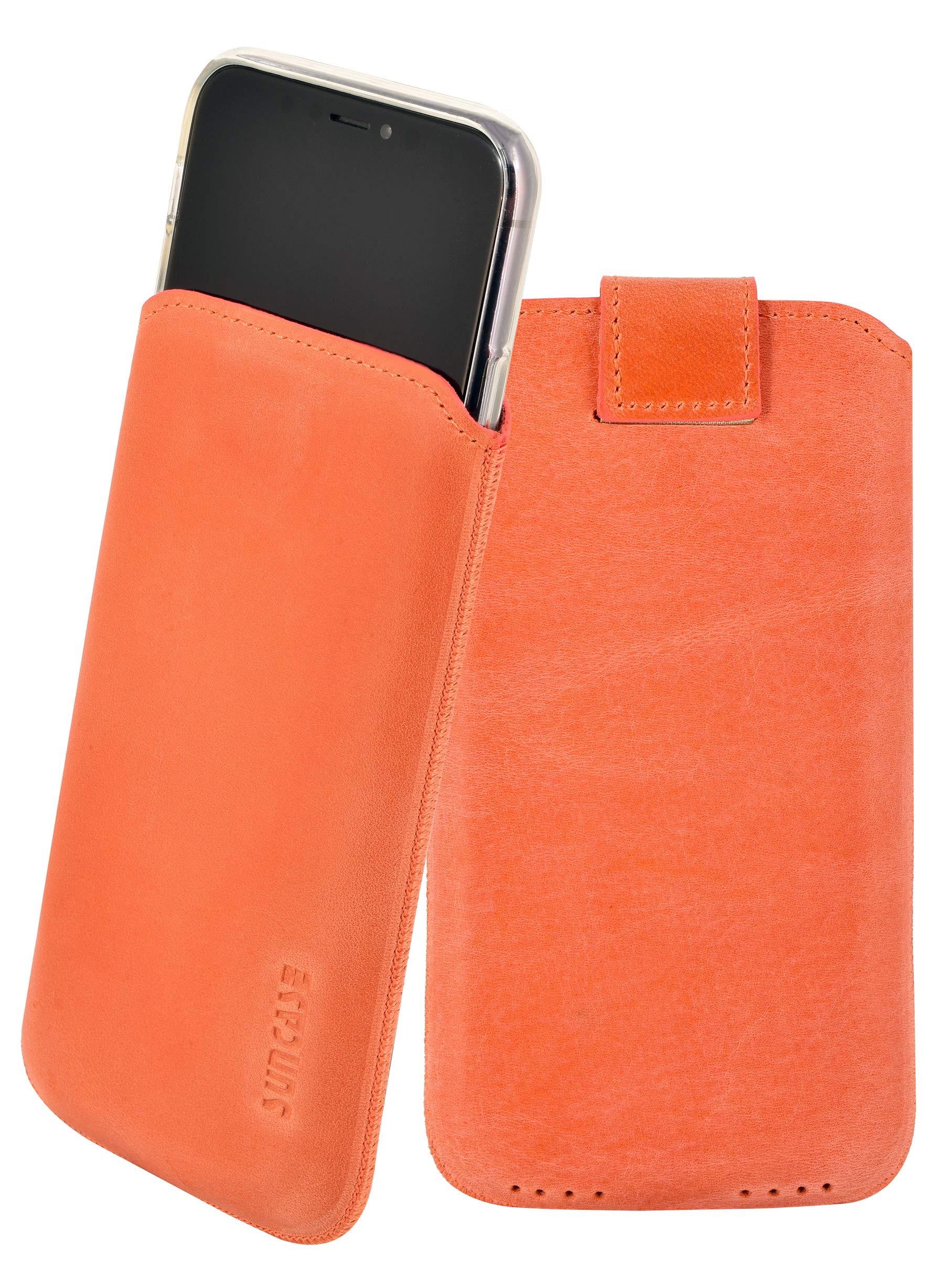 Suncase ® Real Leather Case Compatible with iPhone 11 Pro Max (6.5 Inches) with Additional Case/Shell/Bumper *Flap with Pull-Up Strap Feature * Mobile Phone Case Protective Case Cover + TPU