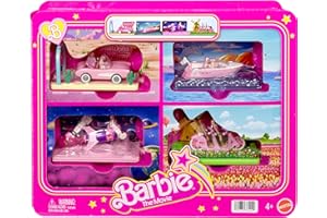Barbie Mini BarbieLand The Movie Vehicle Collection, Includes 8 1.5-inch Dolls & 4 Vehicles Inspired by The Film (Amazon Exclusive)