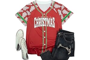 JINTING Christmas Baseball Jersey Women Funny Xmas Shirts Casual Holiday Tshirt Button Down Stitched Tops