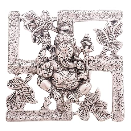 Antique White Metal Swastik Ganesha Hanging