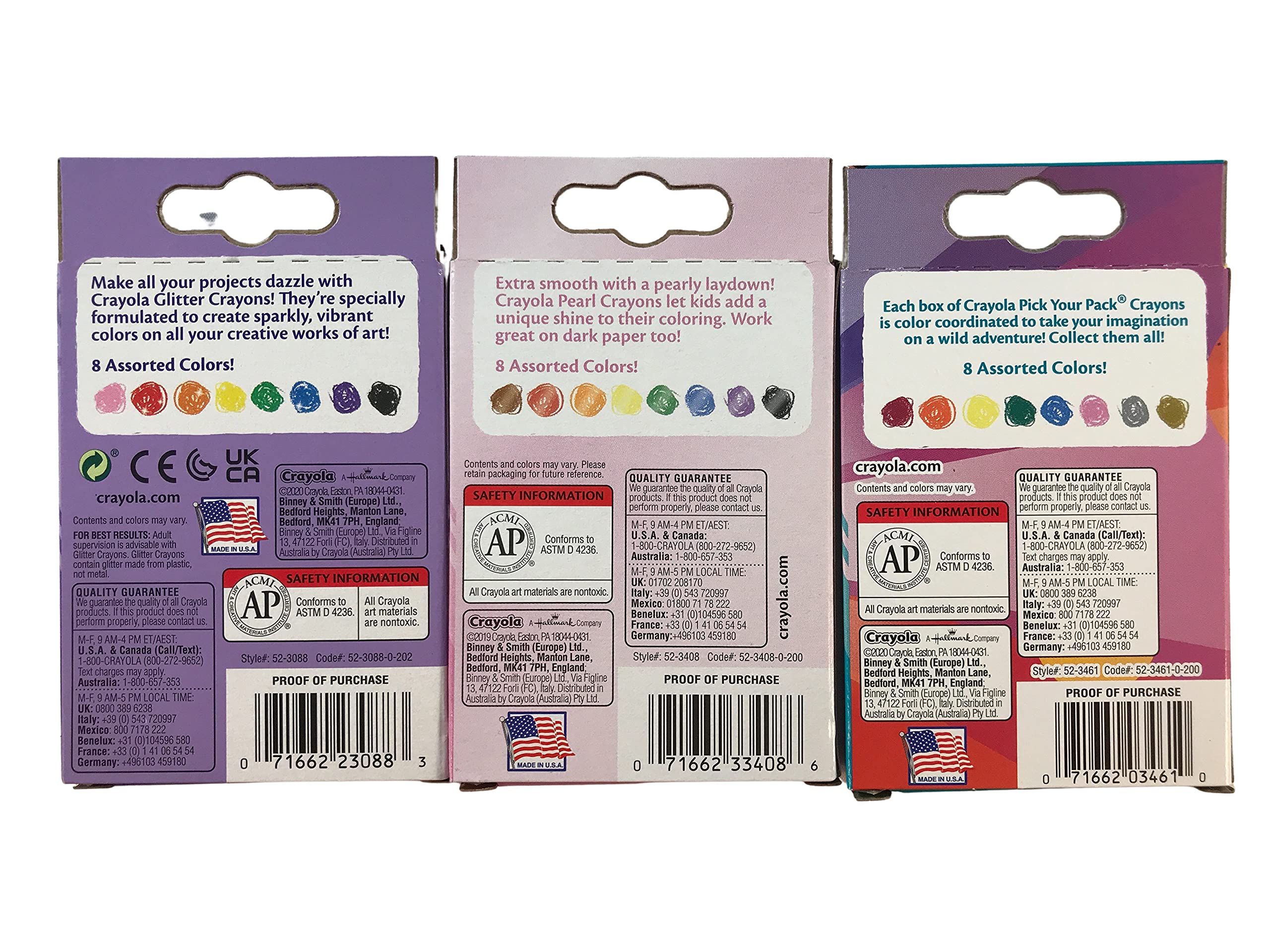Glitter, Pearl and Uni-Crayons, 8 count each