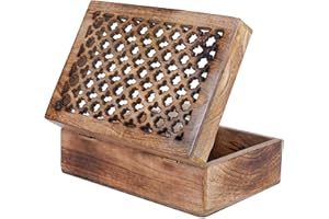 MELA ARTISANS Decorative Medium Burnt Mango Wood Box with Lid - “Trellis” Extra Large Box - Handmade Decorative Boxes with Lid for Use As Memory Boxes, Keepsake Boxs, Photo Storage Boxes, & More- 10.5” x 7.5” x 4”