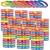Joymirat 100 Pcs Jesus Bracelets Jesus Loves Me Rubber Bracelets Women & Men Colorful Silicone Wristbands Christian Wristbands Bulk（Bright color ）