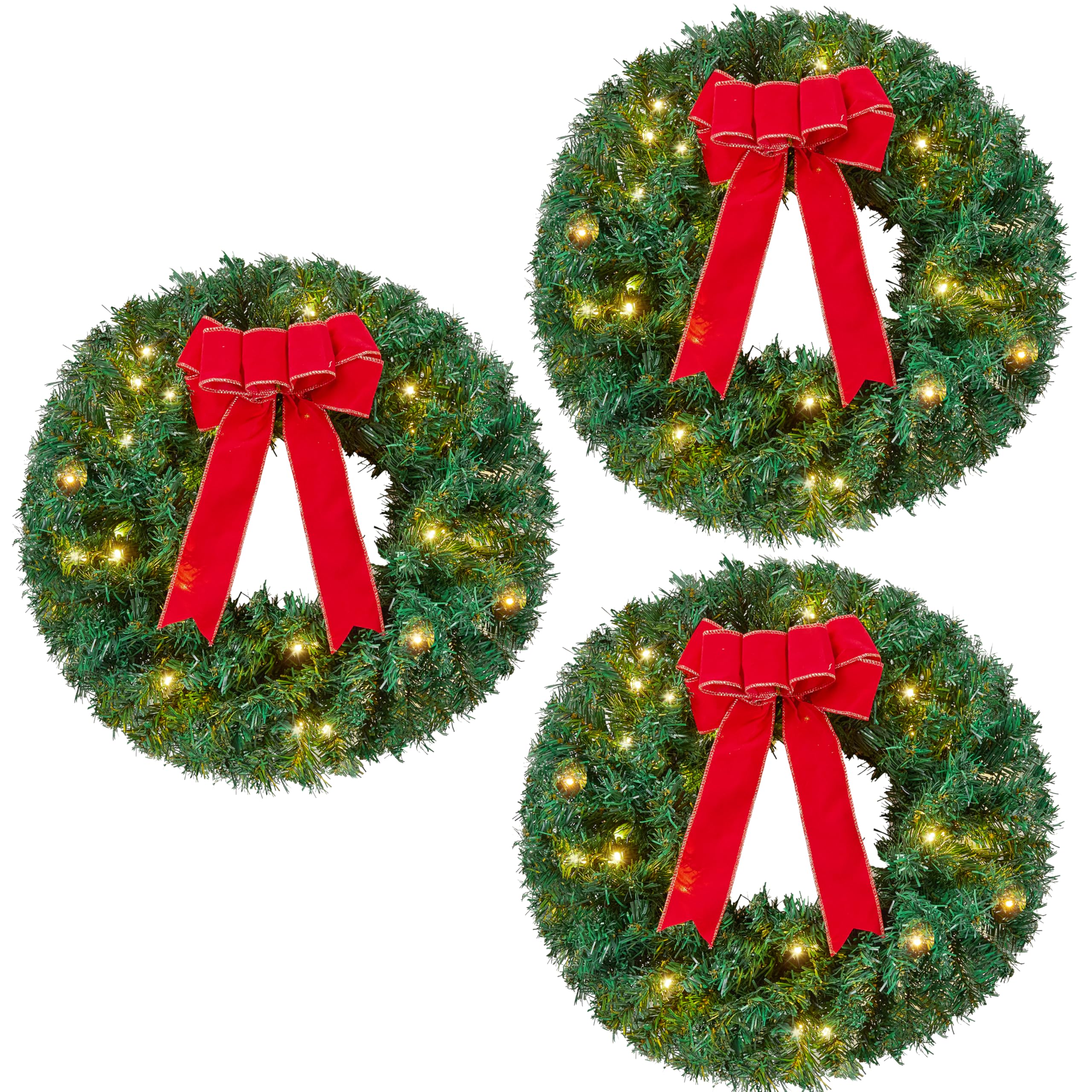 Photo 1 of Joiedomi 19" Christmas Pre-Lit Wreath with LED Lights with Ribbon, 3 Pcs Wreaths for Front Door, Windows, Living Room, and Indoor Outdoor Christmas Decorations Window Door Wreath, Battery Operated