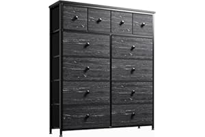 EnHomee Dresser for Bedroom with 12 Drawers, Tall Dressers for Bedroom Black Dressers & Chests of Drawers for Closet, Living Room, Wood Top, Metal Frame, Black