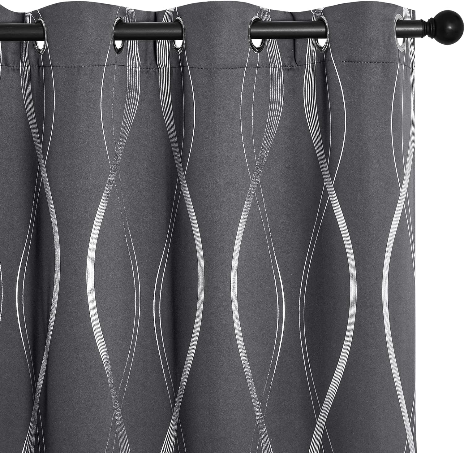 Window Treatments - NICETOWN Grey Blackout Curtains 84 inch Length 2 Panels Set for Bedroom/Living Room, Noise Reducing Thermal Insulated Wave Line Foil Print Drapes for Patio Sliding Glass Door (52 x 84, Gray)