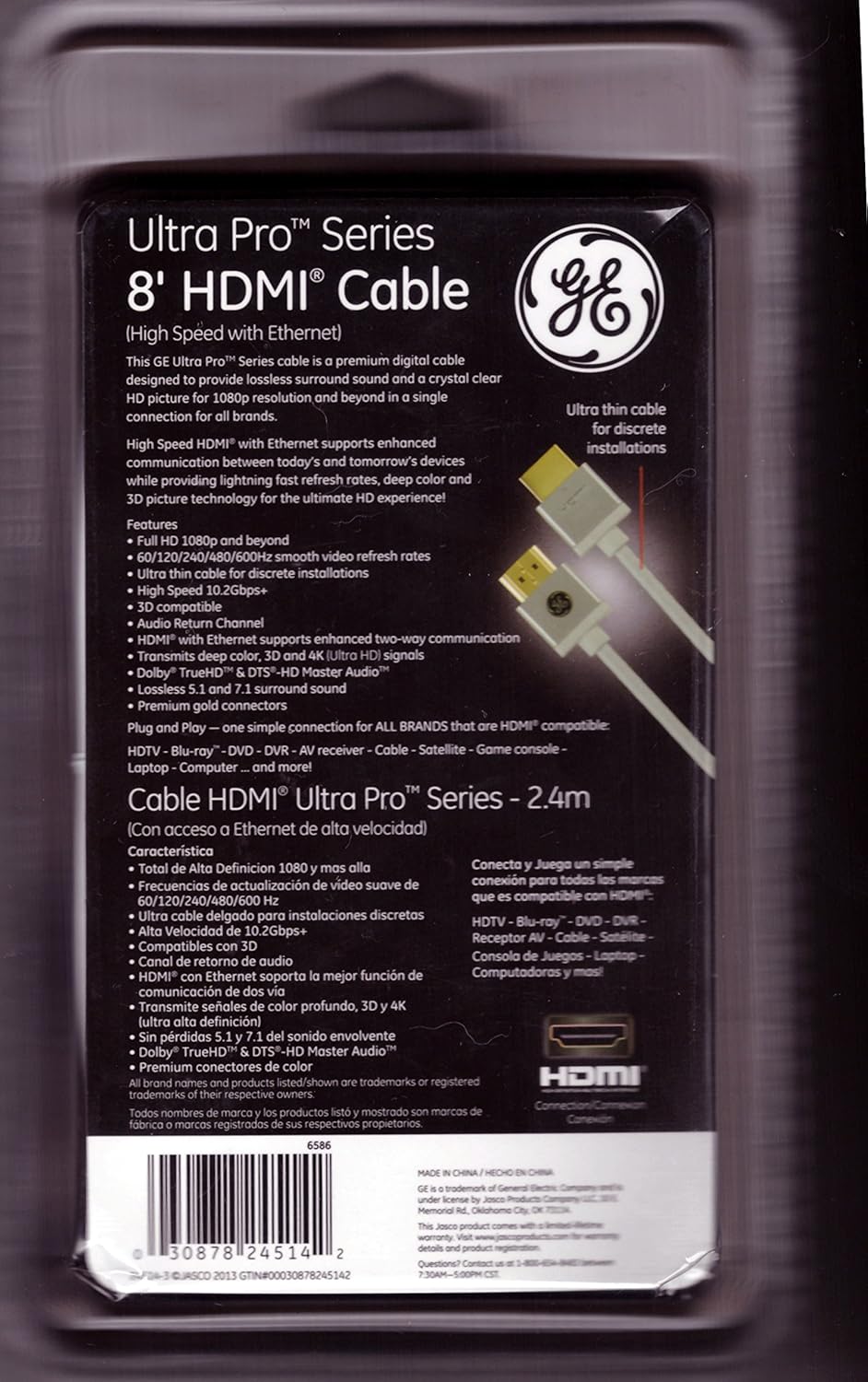 Amazon.com: GE 8 ft. High Speed HDMI Cable w/Ethernet - 24514: Electronics