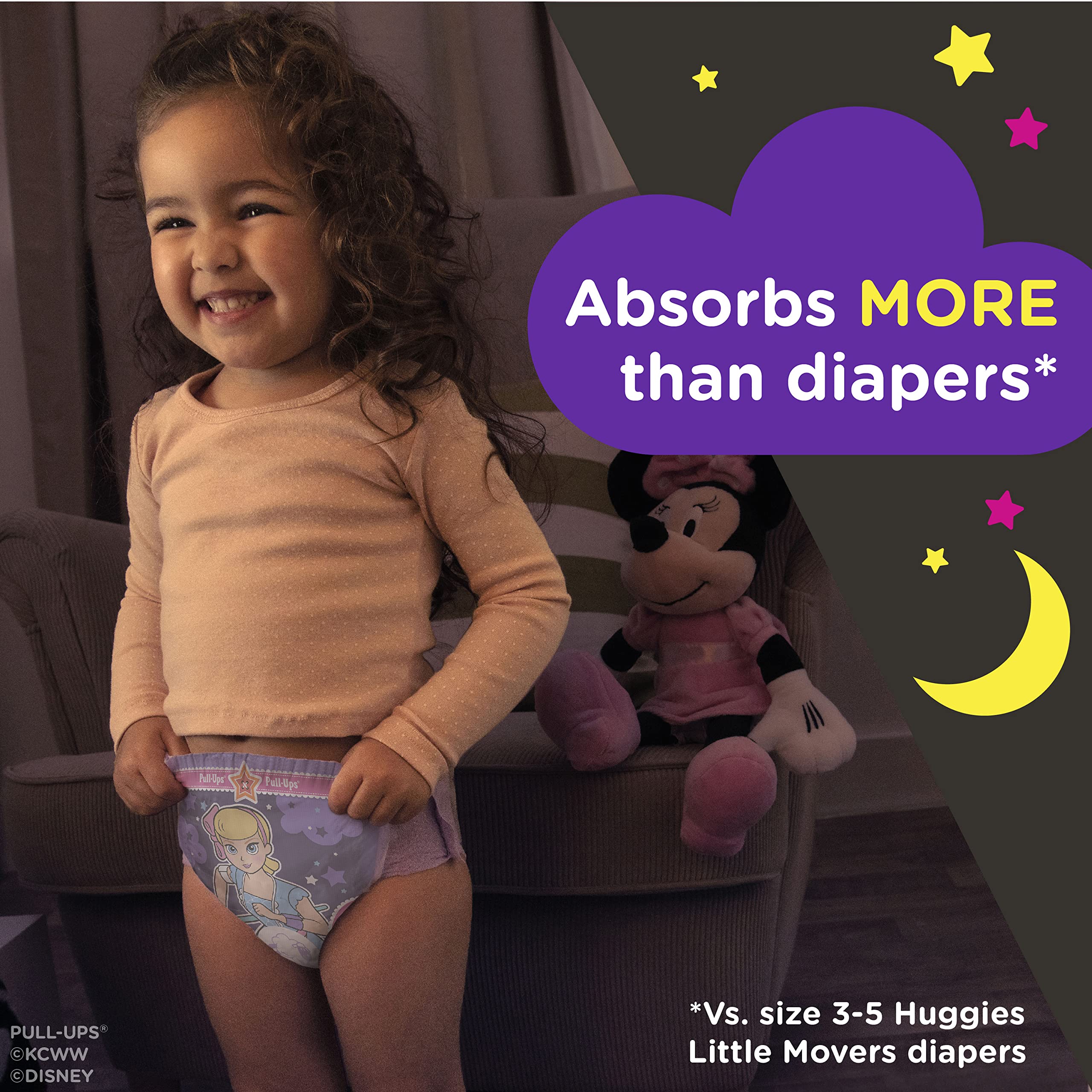 PullUps Girls' Nighttime Potty Training Pants, Training Underwear, 2T3T (1634 lbs), 68 Ct