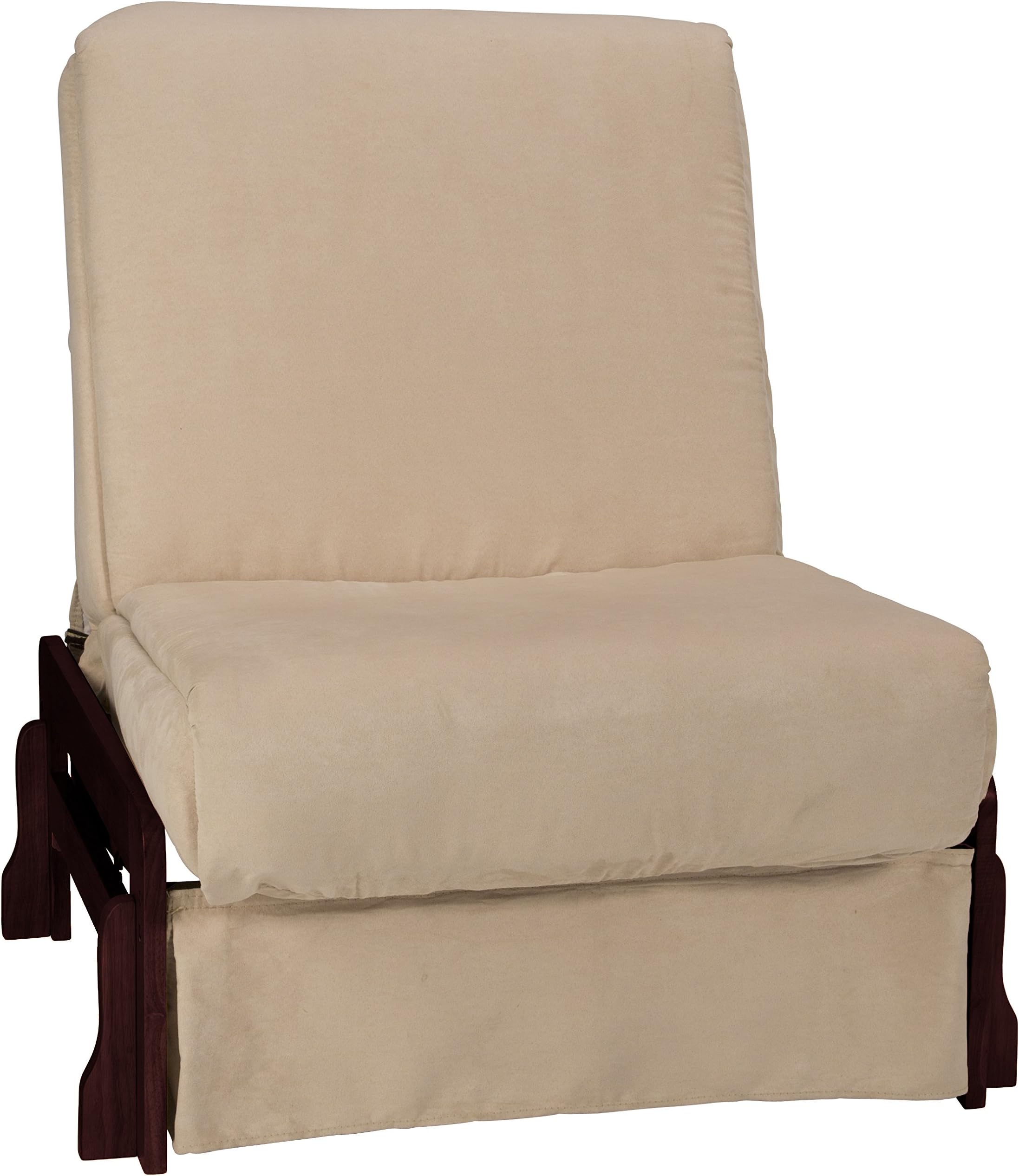 Bali Perfect Sit & Sleep Pocketed Coil Inner Spring Pillow Top Sofa Child-size Sleeper Bed, Chair-size, Mahogany Arm Finish, Microfiber Suede Khaki Upholstery