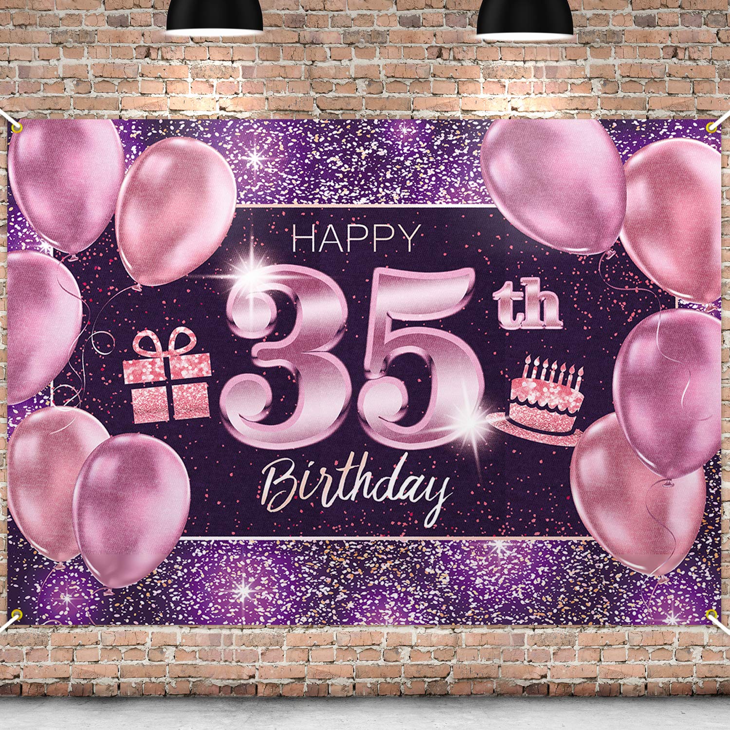 PAKBOOM Happy 35th Birthday Banner Backdrop - 35 Birthday Party Decorations Supplies for Women - Pink Purple Gold 4 x 6ft