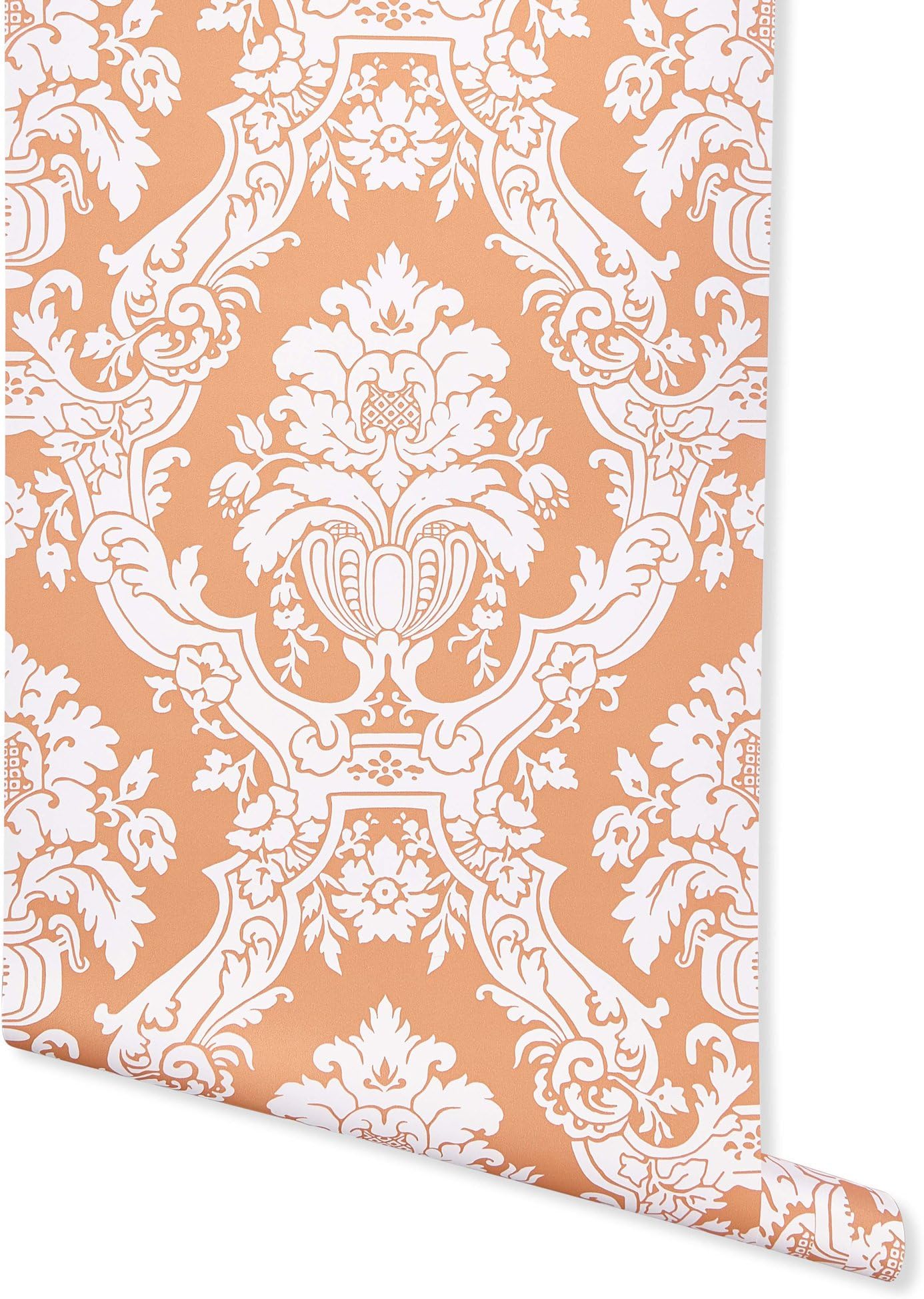 Mikado Damask, Orange Wallpaper for Walls - Double Roll - by Romosa Wallcoverings BB7331
