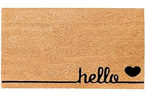 THEODORE MAGNUS Natural Coir Doormat with Non-Slip Backing - 17 x 30 - Outdoor/Indoor - Hello Door Mat - Natural - Hello Love - COIR-1730-15-132