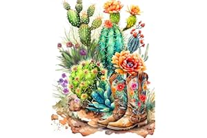 Meothan Paint by Numbers for Adults Beginners DIY Cactus Flowers Paint by Numbers Kits on Canvas Cowboy Boots Paint by Numbers Kits for Home Table and Gift for Wall Decor 12x16inch