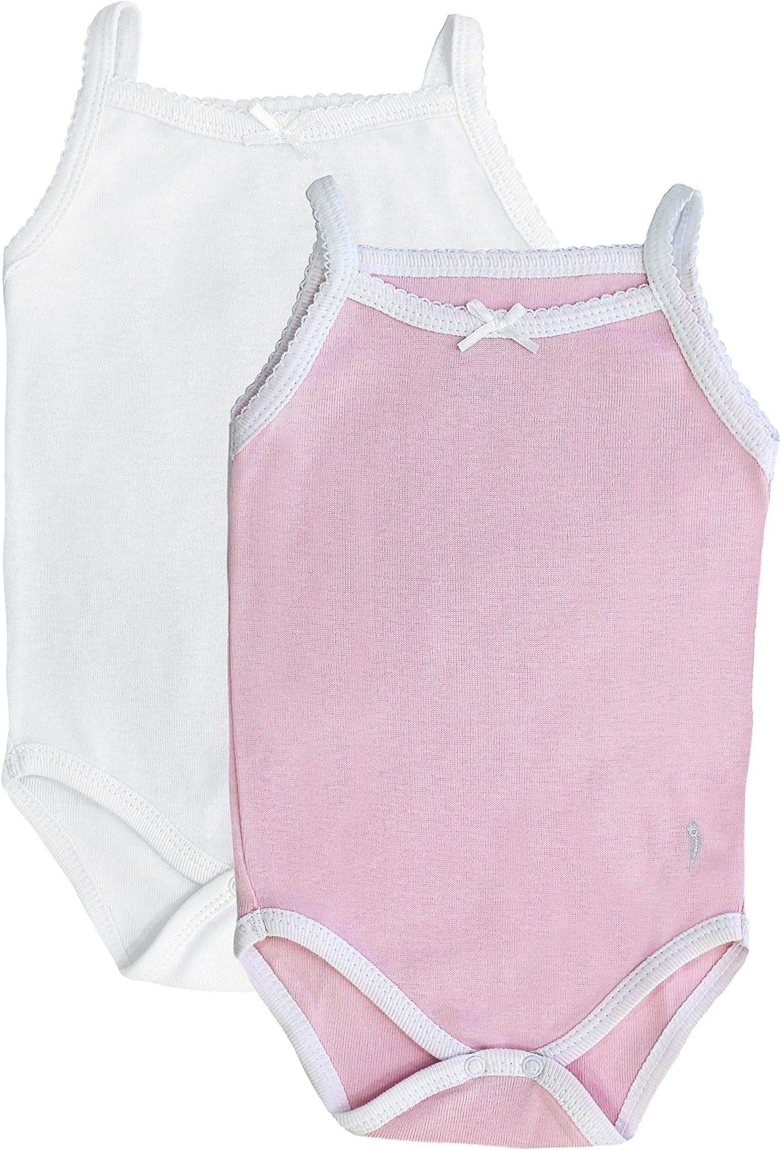 Feathers Baby Girls 100% Cotton Super Soft Camisole Onesie 2-Pack