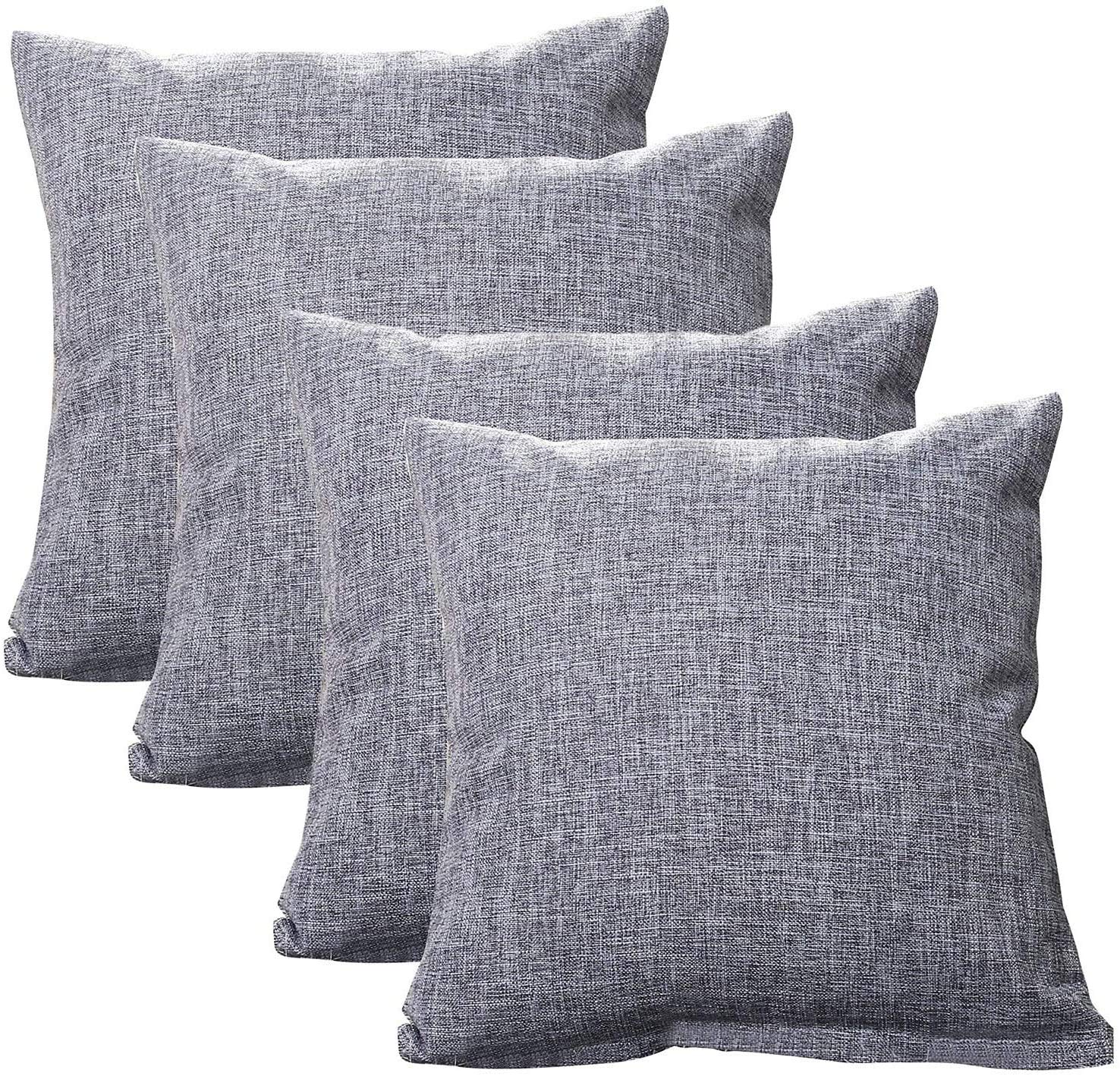 GONOVE Cushion Covers 55×55cm Solid Soft Cotton Linen Throw Pillow Cover Set of 4 Decorative Plain Pillowcase Square Cushion Cover for Home Sofa Bed Chair Décor, Grey