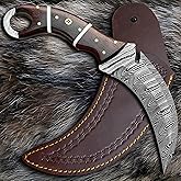 RC Damascus Hunting Knife with Leather Sheath | 9'’ EDC Knife for Men - WOODEN Handle | Full Tang Fixed Blade handmade Knives - it's a unique product for unique buyers. (Brown)