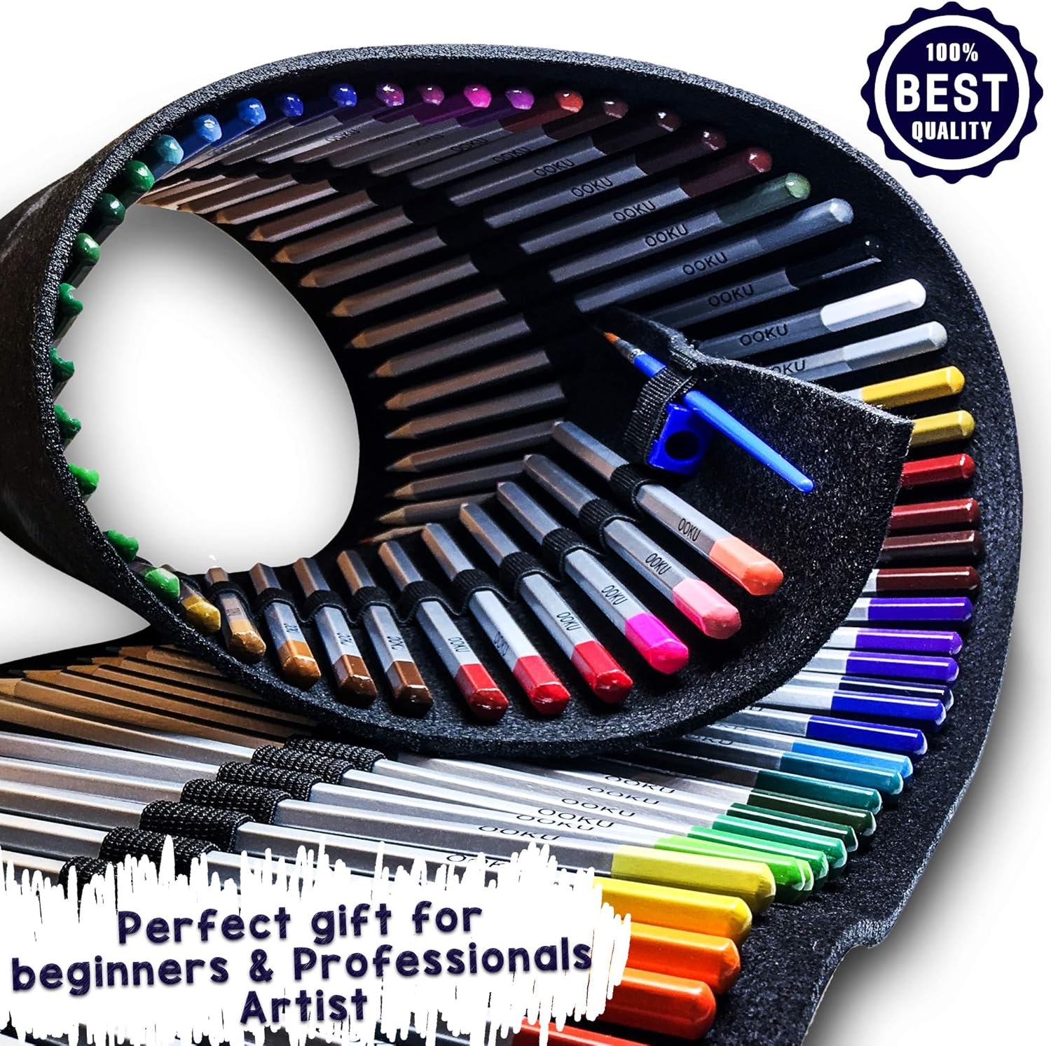OOKU Artist Pro Watercolor Pencils Set 36 Colors / 39 Pc Full Kit | Wet Water Color Pencils Set/Dry Coloring Pencils Set for Adults, Kids | w/Wool Pencil Wrap, Watercolor Brush, Sharpener