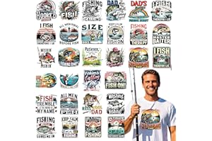 Falueqg DTF Transfers Ready to Press - 30Pcs Fisihing Iron on Transfers for Tshirts, Gone Fishing Lovers Heat Transfer Vinyl, Iron on Decals Patches Stickers for Clothes Hoodies Pillow Hat DIY Crafts