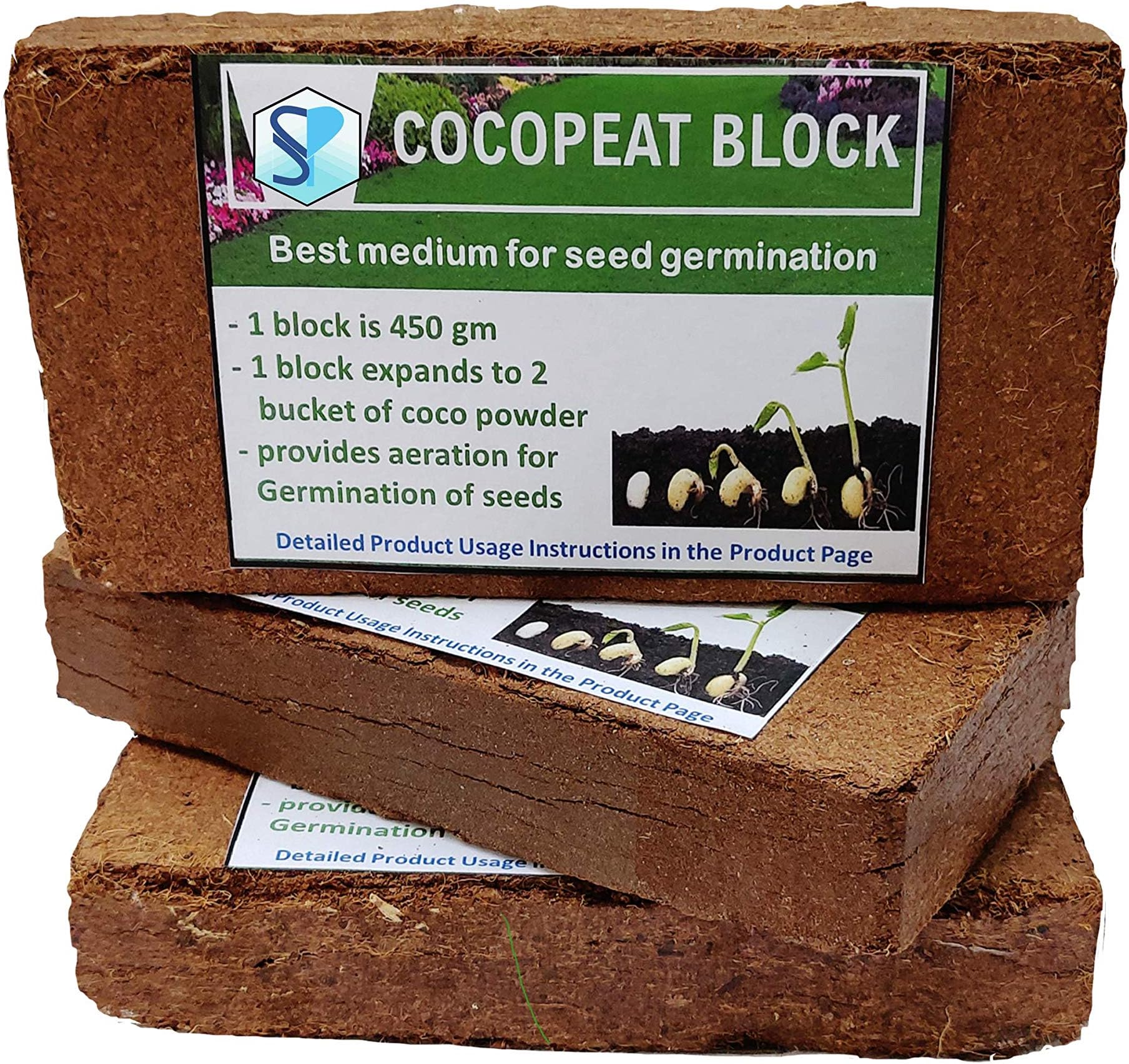 Shiviproducts Cocopeat Block for Garden + Free Seasonal Seeds (Coriander, Radish, Spinach, Fenugreek) (6 Blocks)
