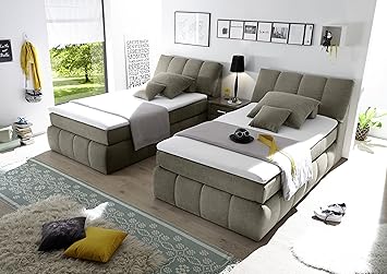 Stella Trading Toledo 2 Boxspringbett 120x200 cm, Stoff, Schlamm, 235 x 121 x 110 cm