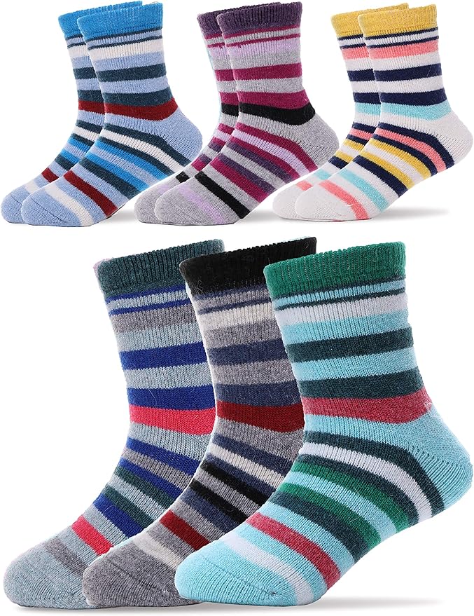Kids Wool Socks 6 Pairs Toddlers Boys Girls Child Striped Warm Winter