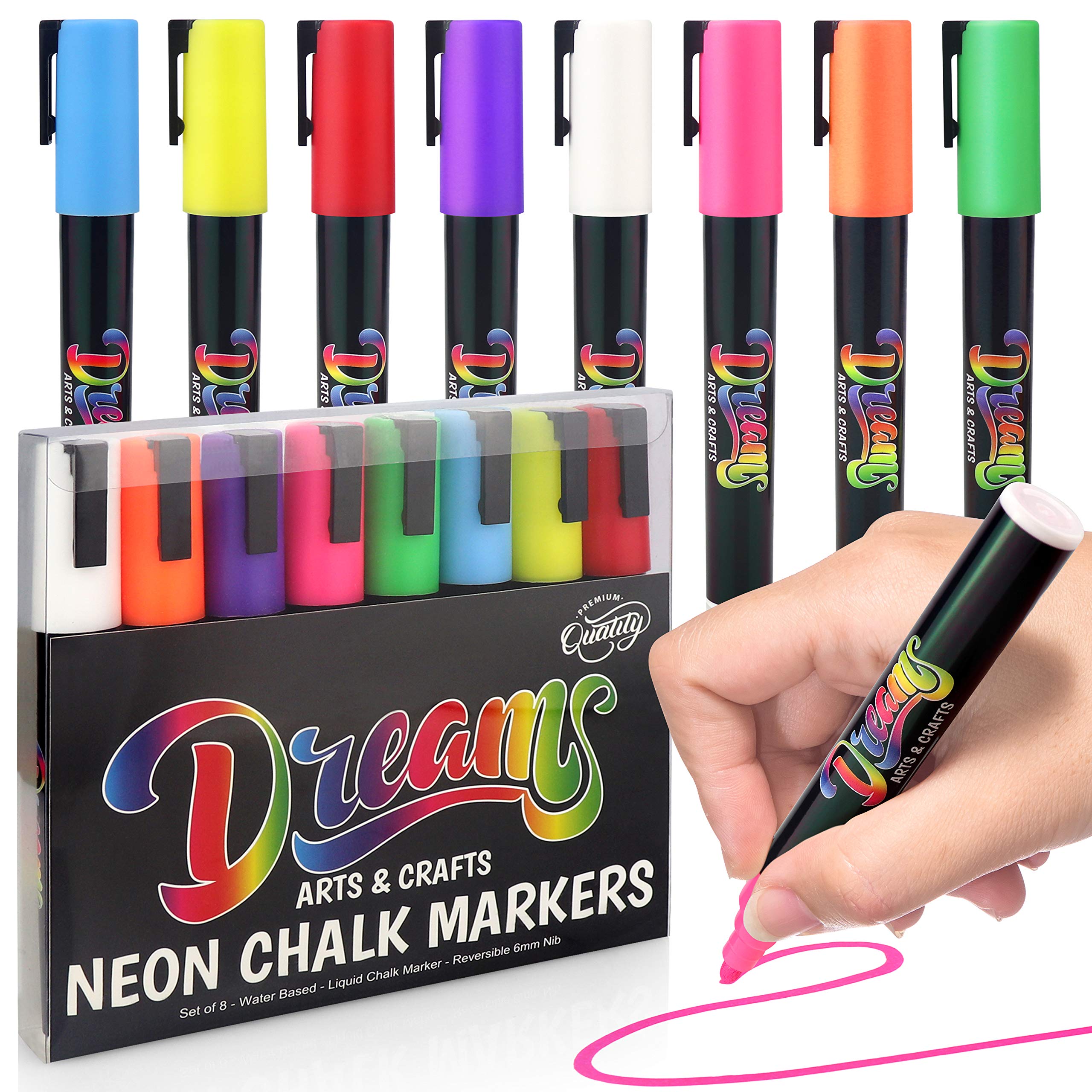 The Glowhouse Premium Chalk Markers Neon Liquid Chalk Pens 6mm Washable Window Markers Set of 8 Pens Reversible Nibs