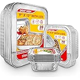 Disposable Foil Pans with Lids (Set of 40) Heavy Duty Aluminum Pans with Lids (20) 9x13, (10) 8x8, (10) 1-Lb Baking Tins with