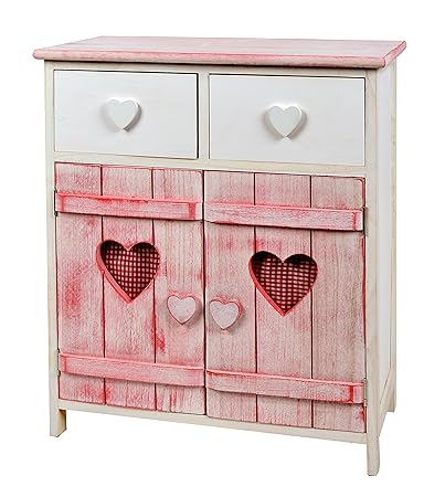 ts-ideen Landhaus Kommode Schrank Herzilein Shabby weiß rosa im Almhütten Look Regal für Kinderzimmer Bad Flur
