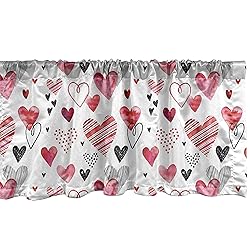 Ambesonne Valentines Window Valance, Doodle Style