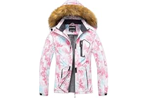 Pursky Women's Waterproof Ski Jacket Winter Snow Coats Fur Hooded Raincoat Parka
