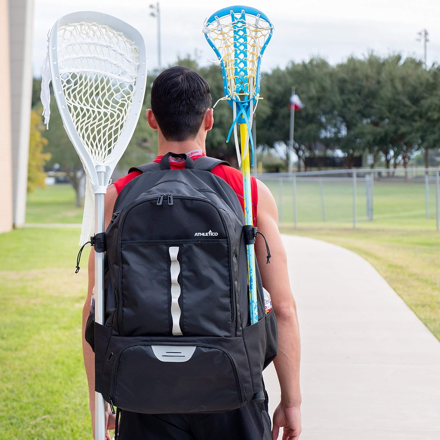 Athletico Lacrosse Bag - Extra Large Lacrosse Backpack - Holds All Lacrosse or Field Hockey Equipment - Two Stick Holders and Separate Cleats Compartment (Blue) : Sports & Outdoors